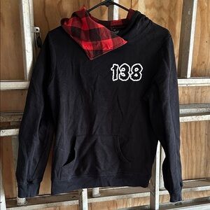 Black Hoodie with Red Plaid Hood